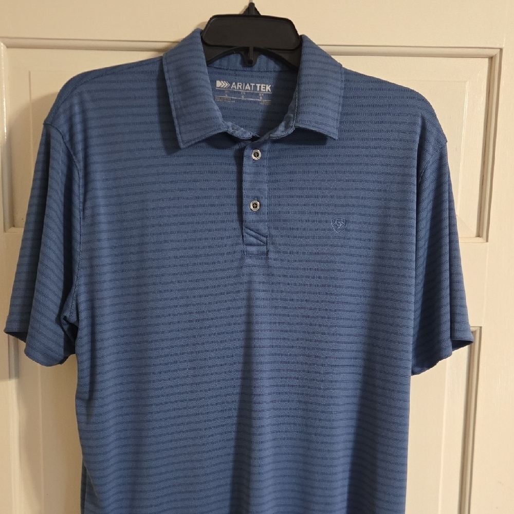 Ariat Blue Polo Shirt Sporty Stripes Breathable Comfort